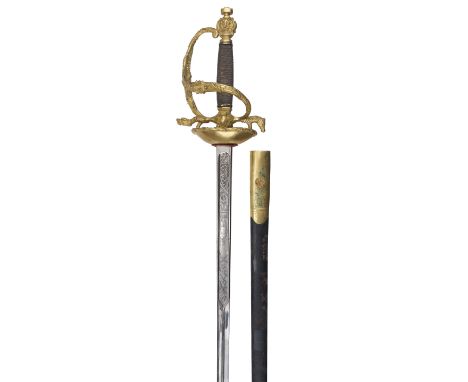 * Sword. A Continental 'Toledo' ceremonial sword, early to mid 20th century, the 85 cm straight steel blade etched with a kni
