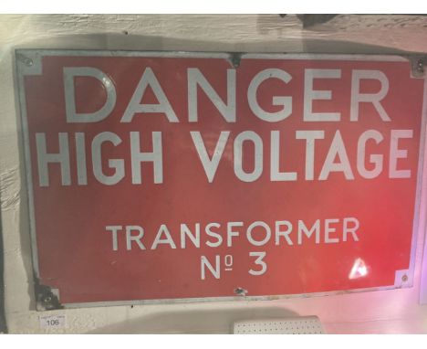 * RAF Hawkinge. WWII enamel sign 'Danger High Voltage Transformer No 3', white font on red ground, 38 x 61 cm, together with 