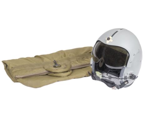 * Flying Helmet. A reproduction American Air Force flying helmet by Fantex, grey finish with integral visor and manufacturer 