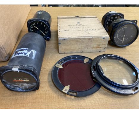 * Aircraft Instruments. WWII Air Ministry Lamp Signalling Aldis, contained in original wooden box printed with Air Ministry m