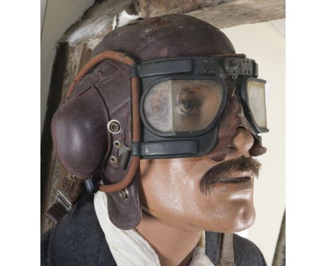 * Flying Helmet. WWII Battle of Britain RAF/FAA C-type flying helmet, soft brown leather with zip-up ear cups, chamois lining