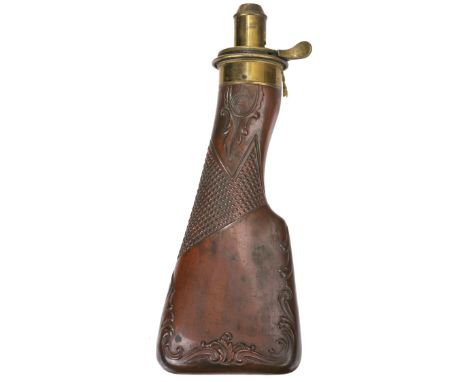 * Powder Flask. A Victorian copper powder flask by James Dixon &amp; Sons circa 1854, Sheffield, of gun stock form with kite 