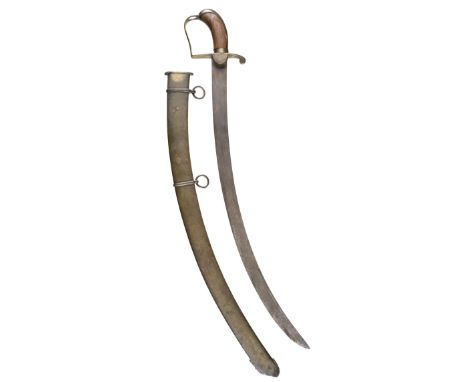 * Sword. A George III period flank officer's sword, the 68 cm curved steel blade with brass stirrup hilt and replacement wood