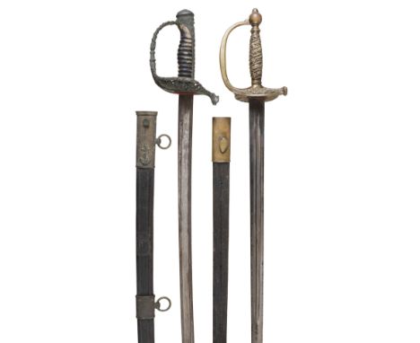 * Swords. 19th century French naval officer's sword, the 77 cm slightly curved blade with elaborate gilt metal guard pierced 