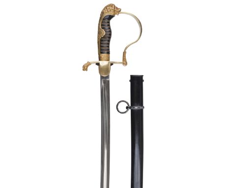 * Sword. A WWII German Artillery Officer's sword by Alexander Coppel, the 75.5 cm slightly curved blade with langet cast with
