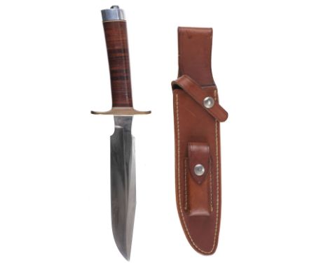 * Randall Knife. A Randall Model 1-7, "All Purpose Fighting Knife" c.1950.  Leather stacked handle with brass crossguard with