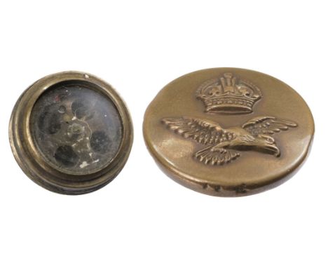 * Escape &amp; Evasion. A WWII RAF button compass, the brass button by Buttons Ltd, Birmingham, unscrews to reveal the small 