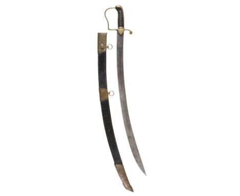 * Sword. George III period hanger in the 1796 style, the 68.5 cm curved steel blade with brass stirrup hilt and wooden grip, 