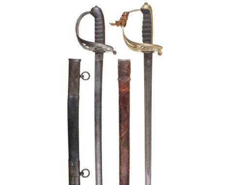 * Swords. An 1827 pattern Rifle Regiment sword, the 82 cm slightly curved steel blade etched with strung bugle and crossed la