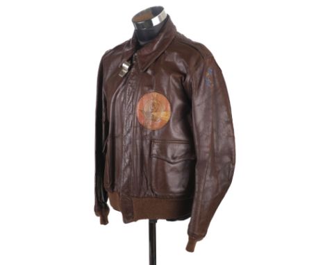 * Flying Jacket. A WWII American A2 flying jacket of the 584th Night Fighter Squadron (NFS), brown leather with Talon Zip (wo