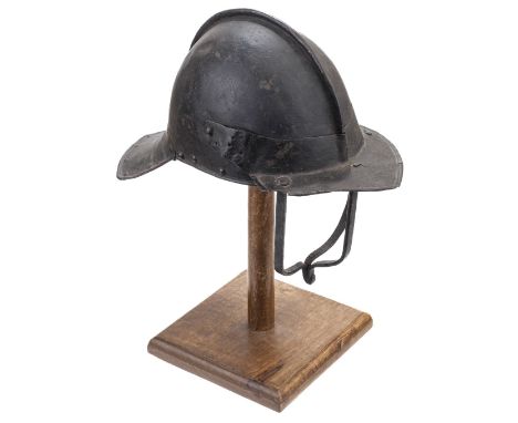 * English Civil War. A Cromwellian period 'lobster tail' helmet, with rounded skull piece, three-bar face protection and one-