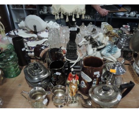 A miscellaneous selection including plate ware, lamp, horse studies etc