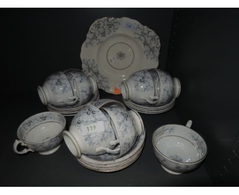 An early part tea service with blue and white print and hard paste ceramic
