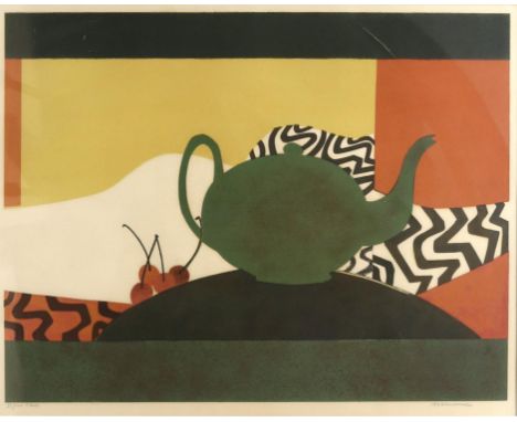 Andre Minaux (French 1923-1986). Still Life with Teapot and Cherries. Limited Edition (23/100) lithograph. Signed in pencil l
