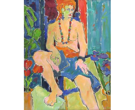 Susan Kirkman (20th century). Portrait of a seated girl. Oil on canvas. Signed with initials lower left, artists label verso.