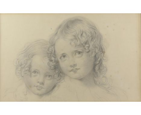 Sketched portrait of two children. Gilt frame. Image size 31 x 48cm. Frame size 58 x 76cm.