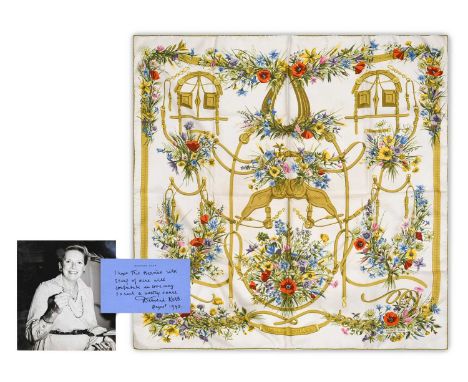 Hermes Silk Scarf 'Herbes Folles' Designed by Lise Coutin, on a cream ground with lime green edge, 90cm square, boxed with ri