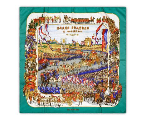 Hermès Silk Scarf, Grand Cortege à Moscou, Designed by Michel Duchene, depicting Napoleon’s march to Moscow in 1812, wonderfu