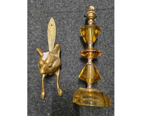 BRASS FOX DOOR KNOCKER & A DECO TABLE LAMP