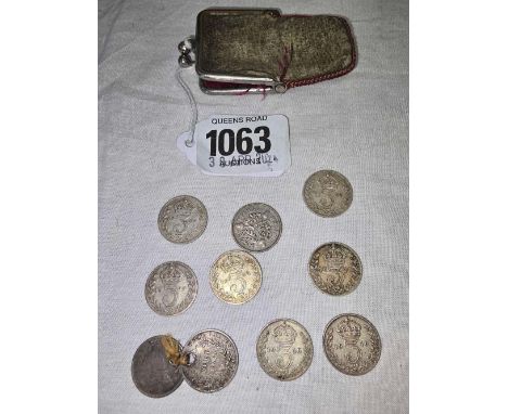 SMALL METAL CLASP PURSE WITH 10 SILVER THREEPENNY PIECES