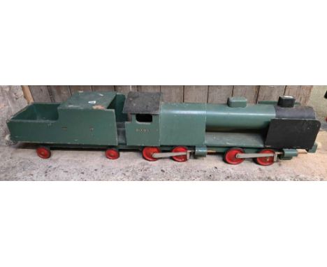 HOME MADE WOODEN STEAM ENGINE & TENDER, APPROX 55" LONG