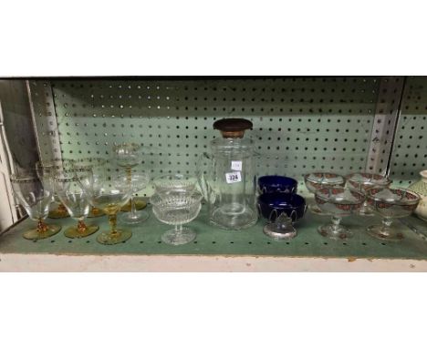 SHELF OF DESSERT GLASS DISHES ETC