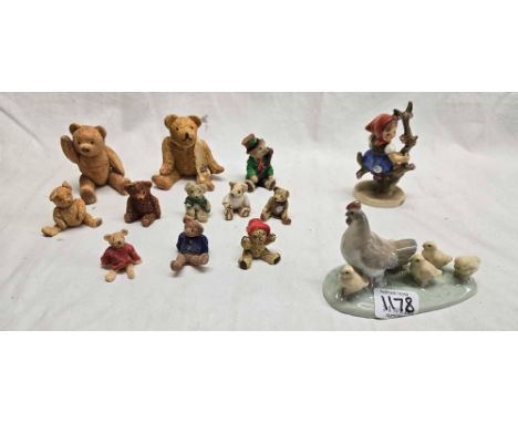 SMALL QTY OF PETER FAGIN TEDDY BEAR FIGURES & A CHINA NAO FIGURE OF A CHICKEN WITH CHICS & 1 OTHER