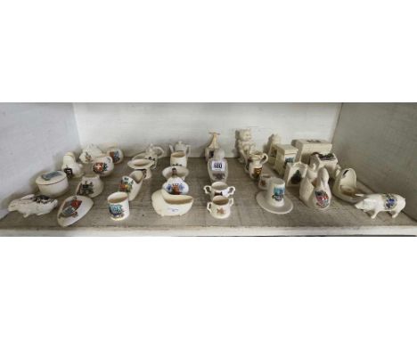 SHELF OF CRESTED WARE 