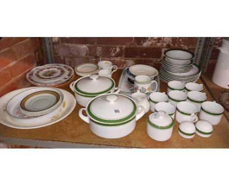 SHELF WITH QTY OF ROYAL PORCELAIN BY MILLENNIUM TABLEWARE, OTHER MISC PLATES & SAUCERS
