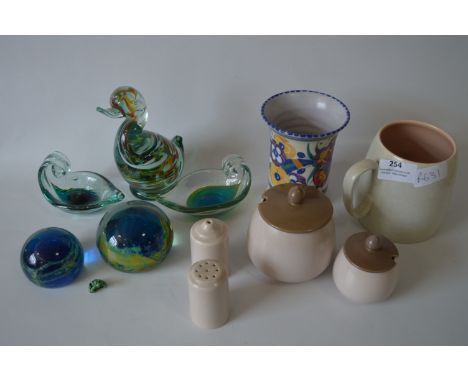 Poole Pottery; Condiment Set, Vase, Mug and Murano Paperweights 