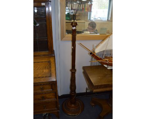Mahogany Carved Column Lamp 