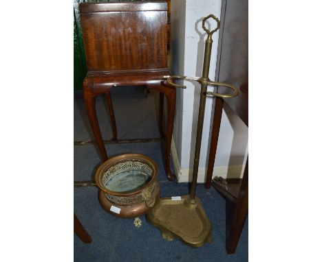 Brass Stick Stand and a Copper Jardiniere 