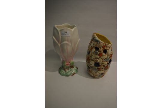 Two Sylvac Pottery Vase Flower And Pebbles