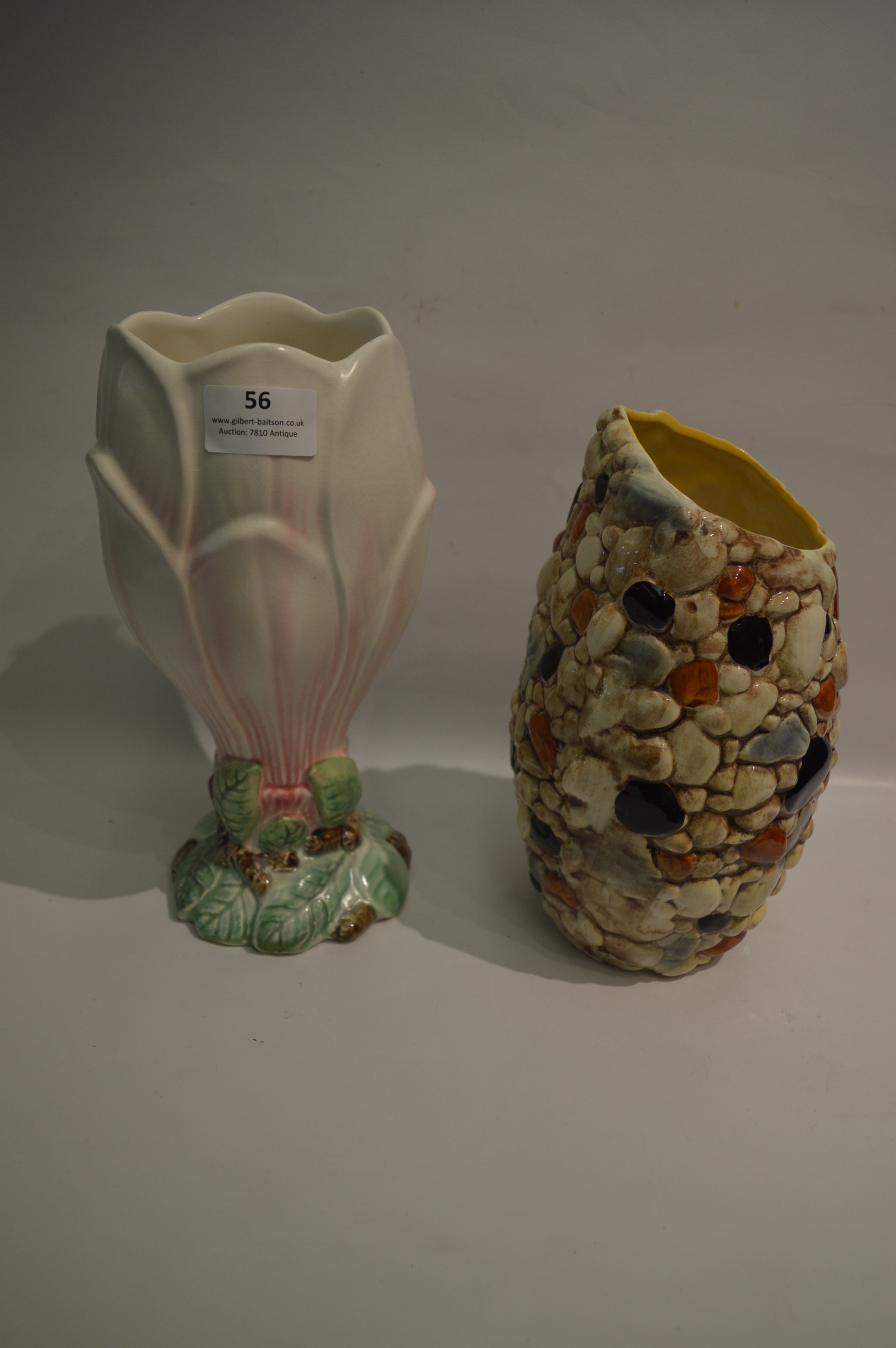 Two Sylvac Pottery Vase Flower And Pebbles