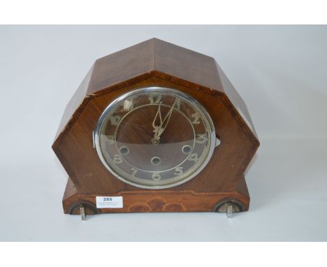 Art Deco Walnut Inlaid Westminster Chimes Mantel Clock 