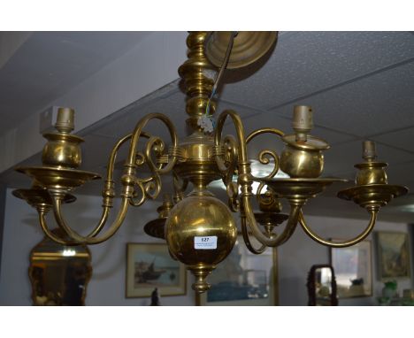 Large Brass Six Branch Ceiling Light Fitting 