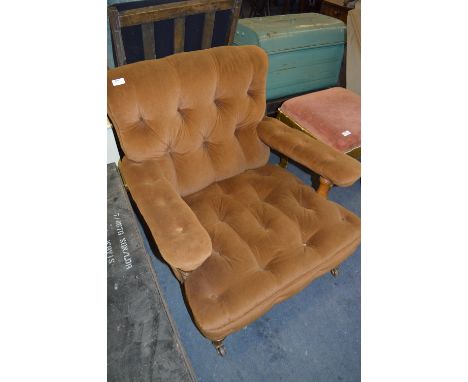 Oak Framed Button Back Upholstered Armchair 