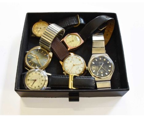 A 9 Carat Gold Helvetia Wristwatch, Garrard 1950s Wristwatch, Plated Rotary Wristwatch, 1970s Tissot Wristwatch and Two Other