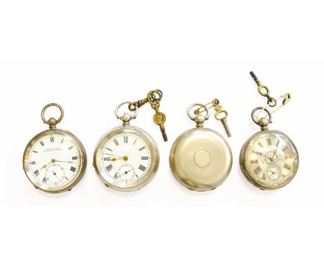 Two Silver Open Faced Pocket Watches, cases stamped 935 and 925, Full Hunter Pocket Watch, case stamped fine silver, and a Pl