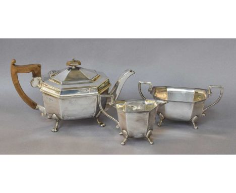 A Three-Piece George V Silver Tea-Service, by Viners Ltd., Sheffield, 1933 and 1934, each piece tapering and with canted corn