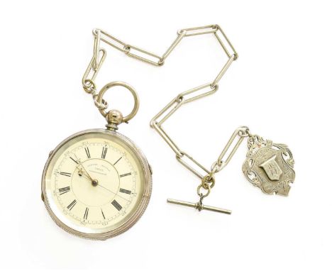 A Silver Open Faced Chronograph Pocket Watch, together with a Silver Watch Chain and attached silver medal