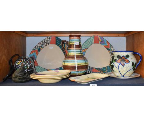 A Pair of Rosenthal Flash Pattern Triangular Dishes, 36cm wide, together with two Palissy Art Deco plates, similar Susie Coop