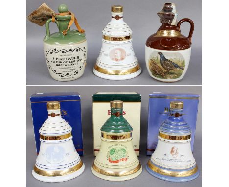 Tullamore ? blended Irish whiskey, Rutherfords blind? and four Bells decanters (6)