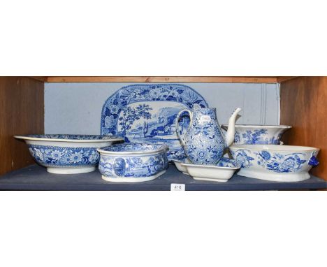 Early 19th century English Printed Pottery, including British Palaces bowl, pearlware platter, Davenport supper dish, Masons 