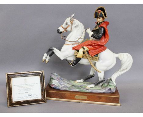 A Royal Worcester Porcelain Figure of Napoleon Bonaparte, modelled by Bernard Winskill, in coloured bisque and on wood plinth