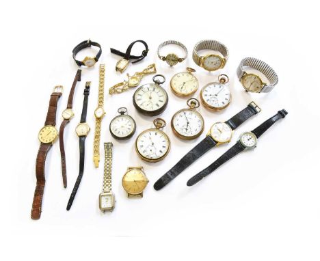 A Lady's 9 Carat Gold Rotary Wristwatch, A Silver Pocket Watch; Four Plated Pocket Watches; A Lady's Fob Watch etc