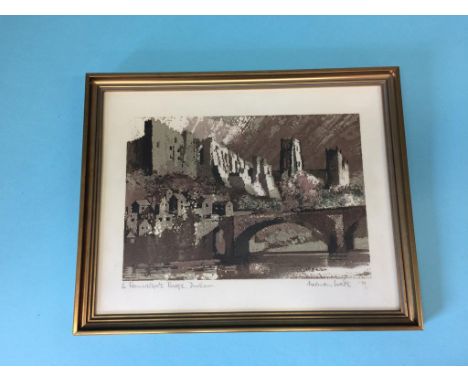 Print after Norman Wade, 'Framwellgate Bridge', signed and numbered in pencil, 1/60 