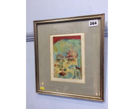 Acrylics on gauze, abstract portrait, unsigned