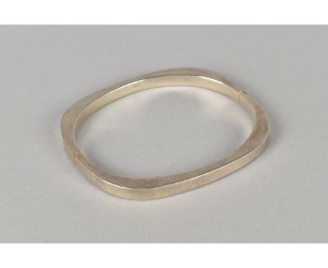 A Silver Hinged Bangle of Rectangular Form, 6cm x 6.8cm , Stamped 925 to the Interior