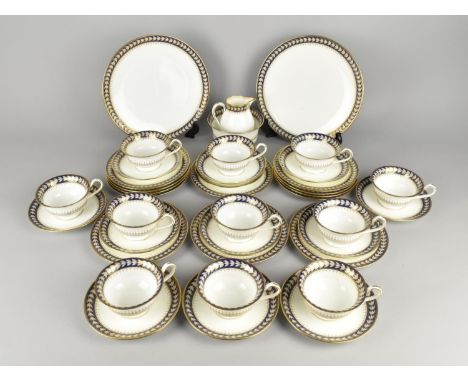 An Early 20th Century Wedgwood Cobalt and Gilt Laurel Trim Tea Service to Comprise Eleven Cups, Twelve Saucers, Twelve Side P